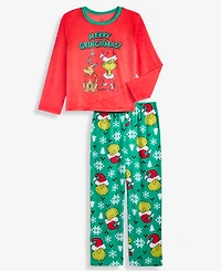 Grinch Boys' 4-10 Long-Sleeve Fleece Top and Pants, 2-Piece Set