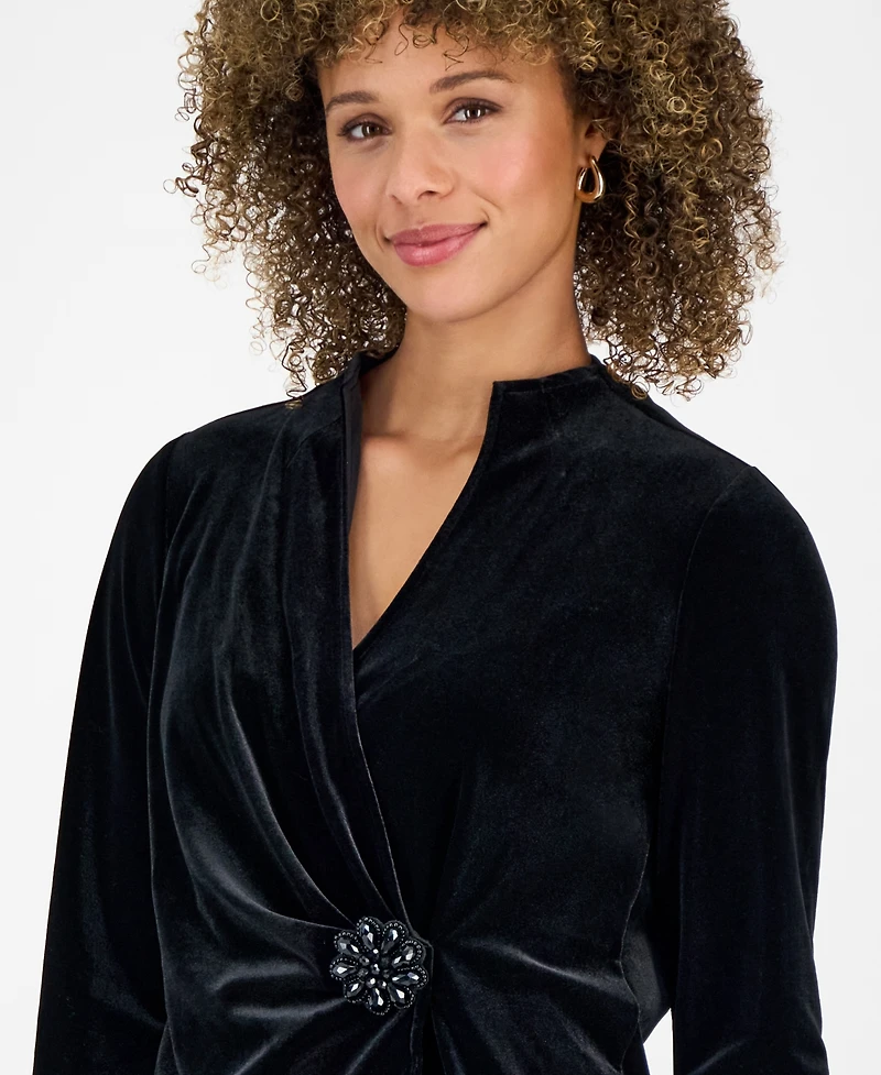 Kasper Petite Velvet Embellished Wrap Top