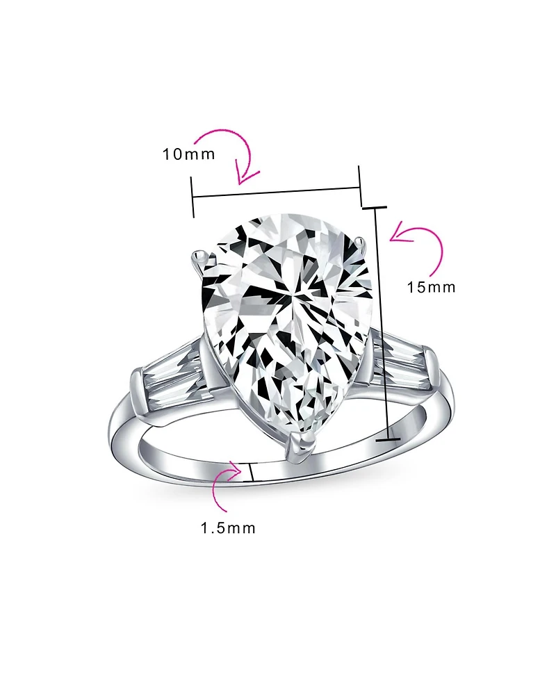 Bling Jewelry 7CT Cz Pear Shaped Solitaire Teardrop Promise Statement Ring Cubic Zirconia Side Baguette Sterling Silver