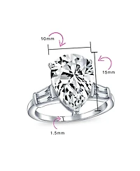 Bling Jewelry 7CT Cz Pear Shaped Solitaire Teardrop Promise Statement Ring Cubic Zirconia Side Baguette Sterling Silver