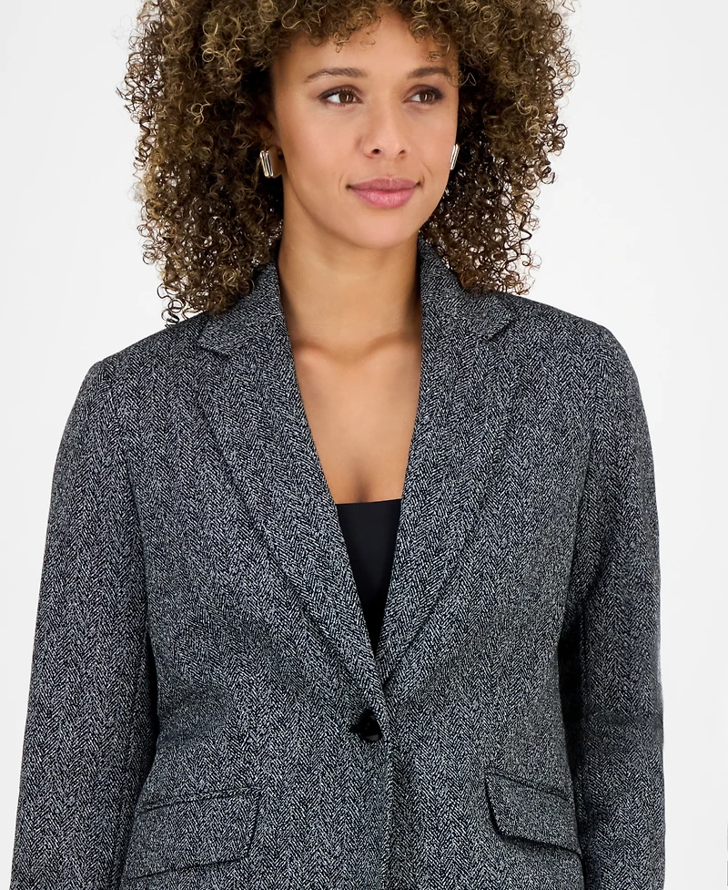Kasper Petite Herringbone One-Button Jacket