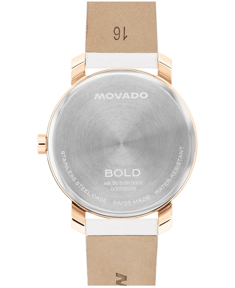 Movado Women's Bold Access Swiss Quartz White Leather Watch, 34mm