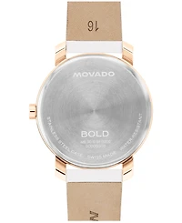 Movado Women's Bold Access Swiss Quartz White Leather Watch, 34mm