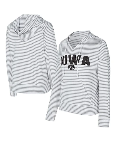 Concepts Sport Men's White/Gray Iowa Hawkeyes French Terry Striped V-Neck Pullover Hoodie