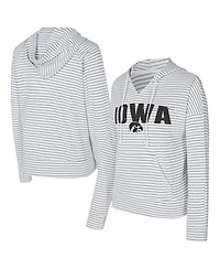 Concepts Sport Men's White/Gray Iowa Hawkeyes French Terry Striped V-Neck Pullover Hoodie