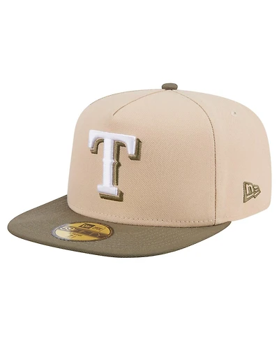 New Era Men's Light Beige/Olive Texas Rangers Two-Tone Color Pack A-Frame 59FIFTY Fitted Hat