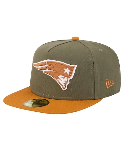 New Era Men's Olive/Brown England Patriots Color Pack A-Frame 59FIFTY Fitted Hat