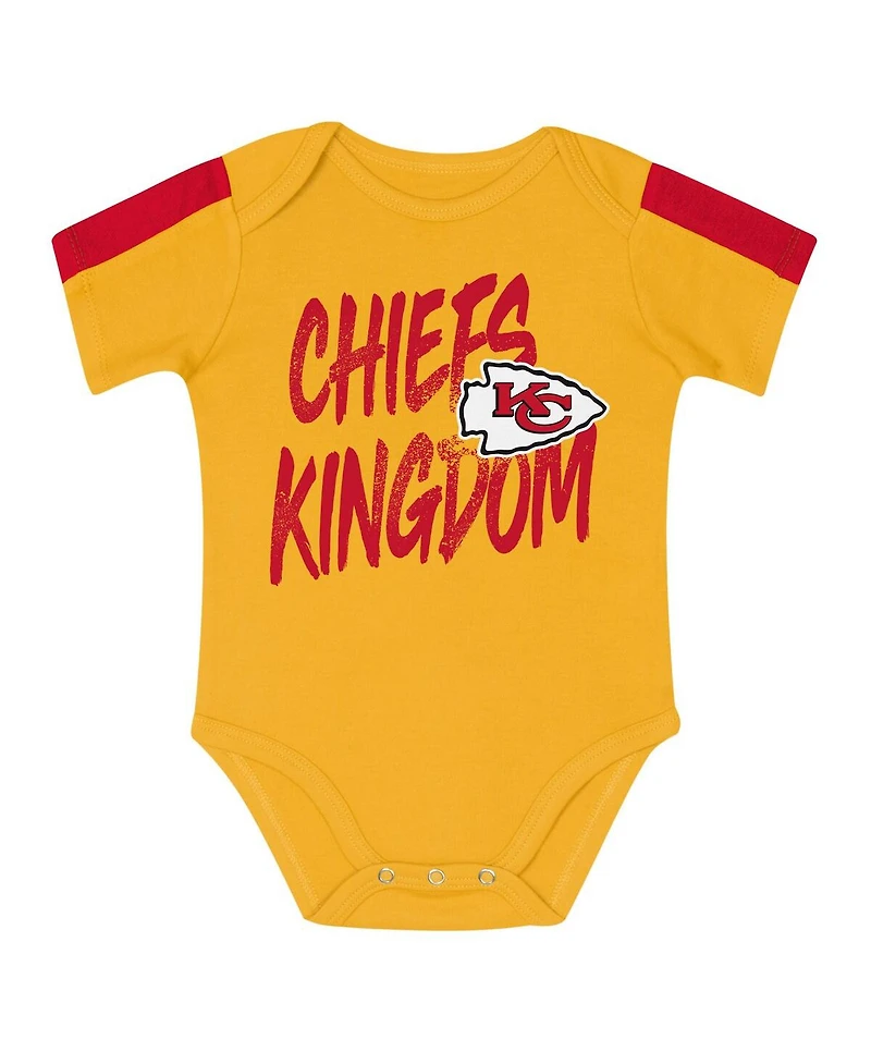 Outerstuff Baby Boys and Girls 3-Piece Red/Gold Kansas City Chiefs Double Down Creeper Pants Set