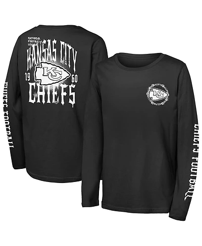 Outerstuff Big Boys and Girls Black Kansas City Chiefs Rumble Long Sleeve T-Shirt