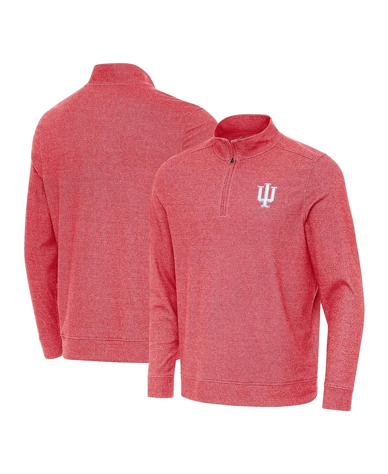 Antigua Men's Heather Crimson Indiana Hoosiers Subtle Quarter-Zip Hoodie