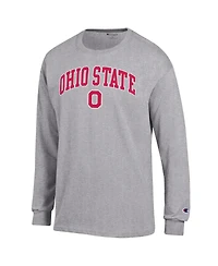 Champion Men's Heather Gray Ohio State Buckeyes Arch Over Logo Long Sleeve T-Shirt