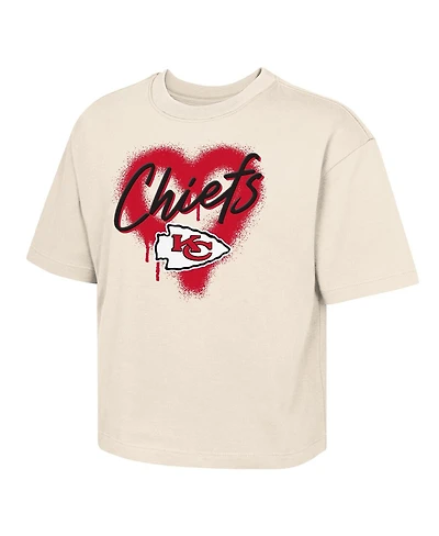 Outerstuff Big Girls Cream Kansas City Chiefs Spray Heart Boxy T-Shirt