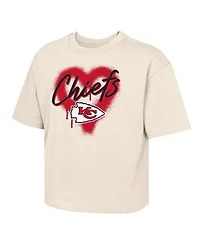 Outerstuff Big Girls Cream Kansas City Chiefs Spray Heart Boxy T-Shirt