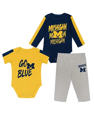 Outerstuff Baby Boys and Girls 3-Piece Navy/Maize Michigan Wolverines Double Down Creeper Pants Set