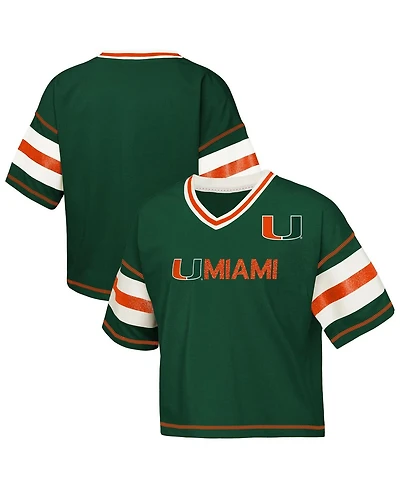 Outerstuff Big Girls Green Miami Hurricanes Gridiron Jersey V-Neck T-Shirt