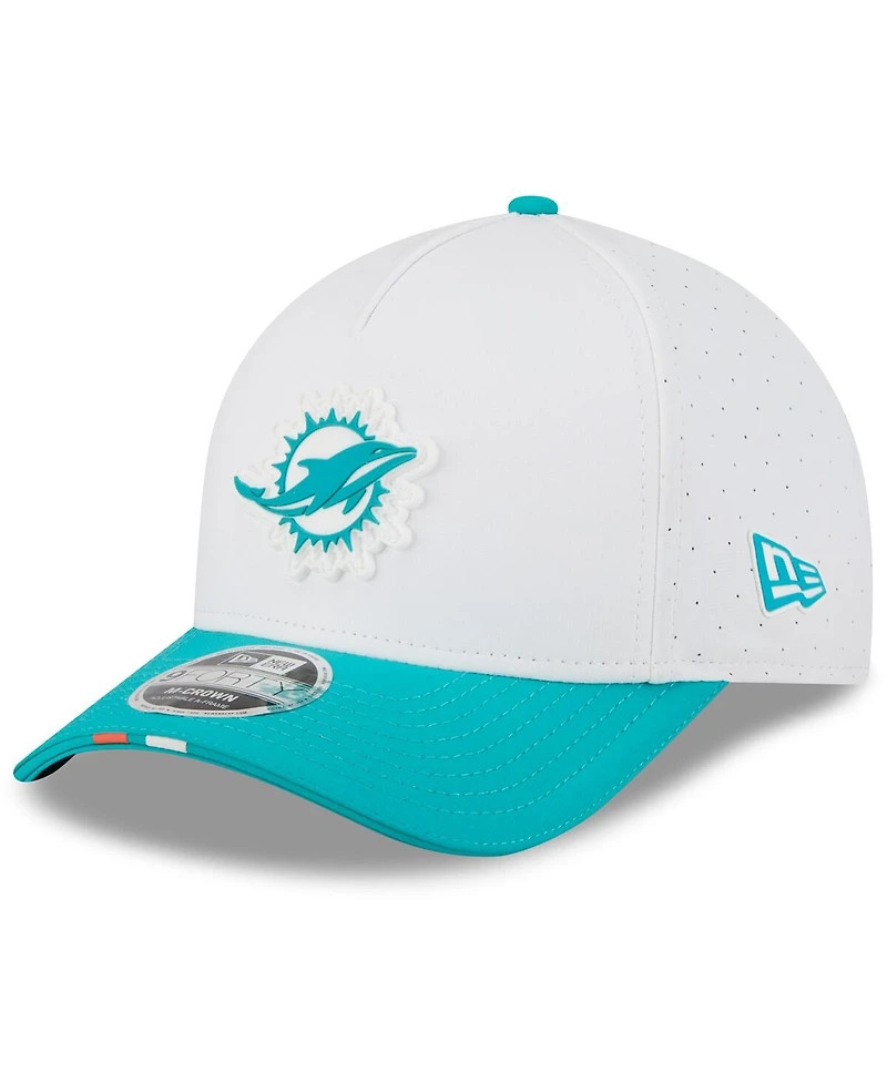 New Era Big Boys and Girls White/Aqua Miami Dolphins 2025 Nfl Training Camp A-Frame 9FORTY Adjustable Hat