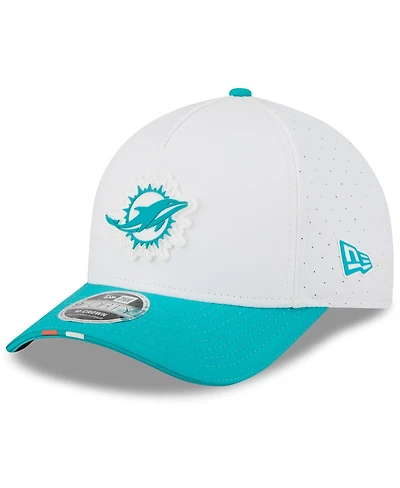 New Era Big Boys and Girls White/Aqua Miami Dolphins 2025 Nfl Training Camp A-Frame 9FORTY Adjustable Hat
