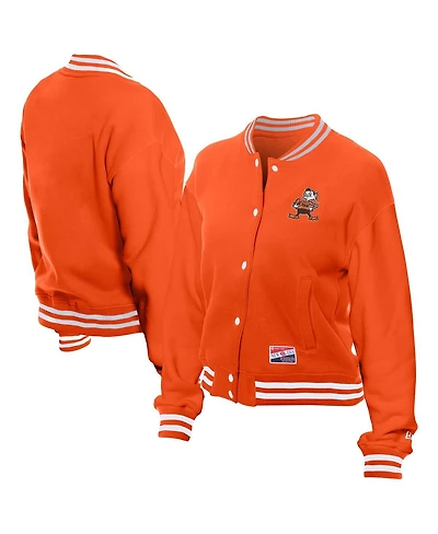New Era Women's Orange Cleveland Browns Throwback Fleece Full-Snap Jacket