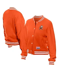 New Era Women's Orange Cleveland Browns Throwback Fleece Full-Snap Jacket