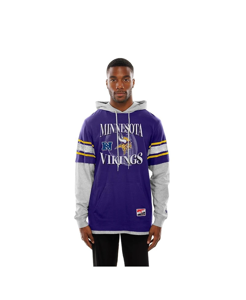 New Era Men's Purple Minnesota Vikings Twofer Layered Long Sleeve Hoodie T-Shirt