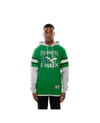 New Era Men's Kelly Green Philadelphia Eagles Twofer Layered Long Sleeve Hoodie T-Shirt
