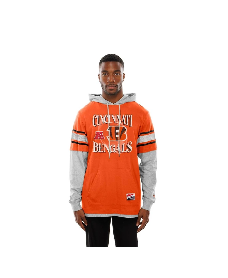 New Era Men's Orange Cincinnati Bengals Twofer Layered Long Sleeve Hoodie T-Shirt