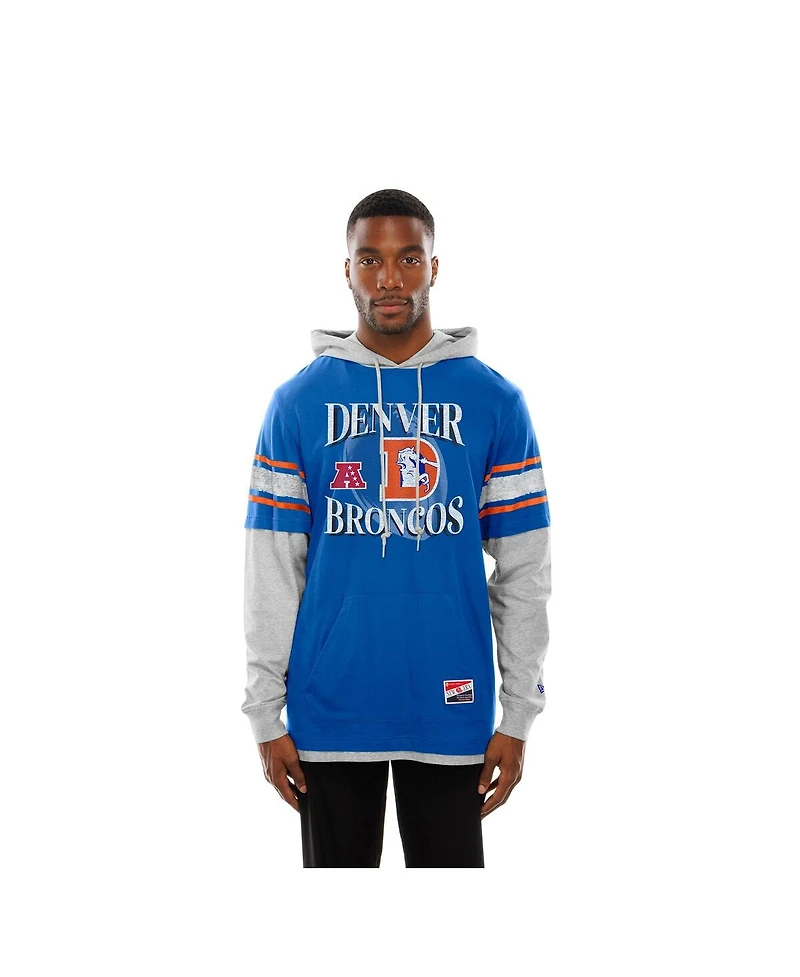 New Era Men's Royal Denver Broncos Twofer Layered Long Sleeve Hoodie T-Shirt