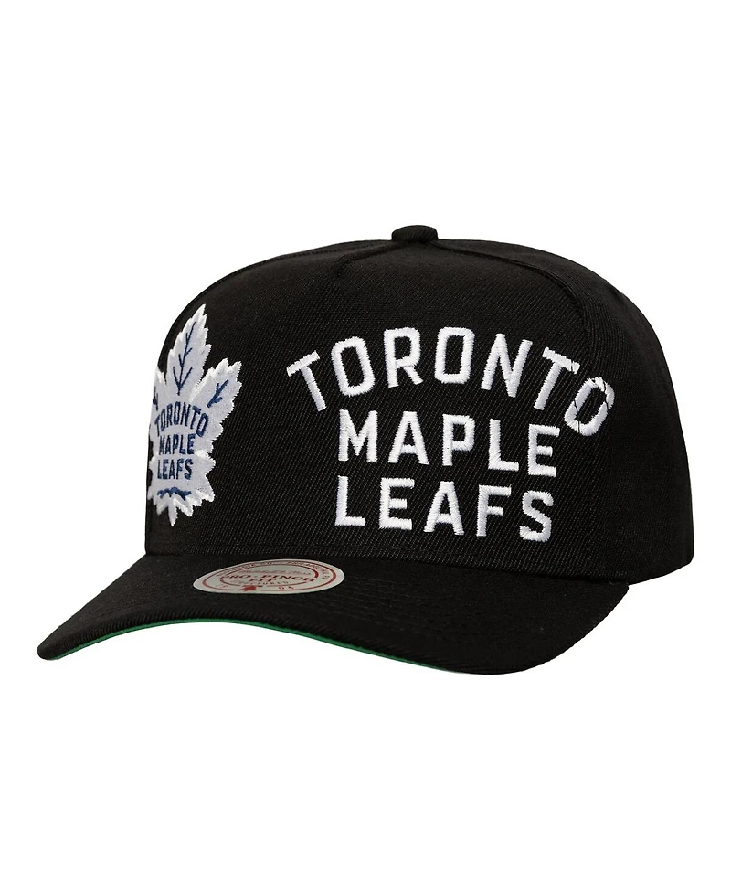 Mitchell & Ness Men's Black Toronto Maple Leaf's Busted Logo Wordmark Wrap-Around Pro Pinch Adjustable Hat