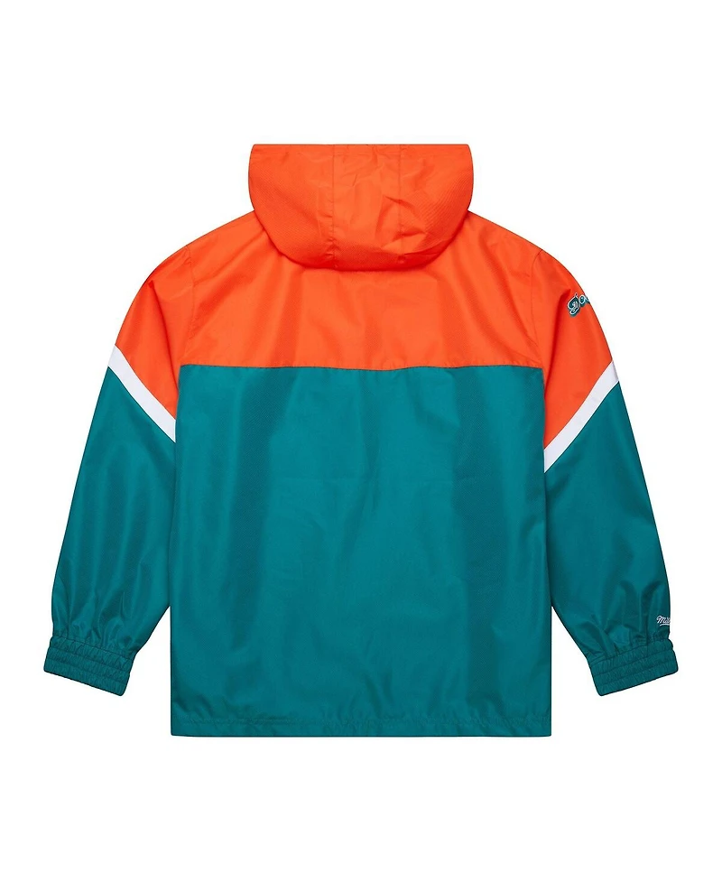 Mitchell & Ness Men's Orange/Aqua Miami Dolphins Tie Breaker Vintage Logo Lightweight Anorak Half-Zip Windbreaker