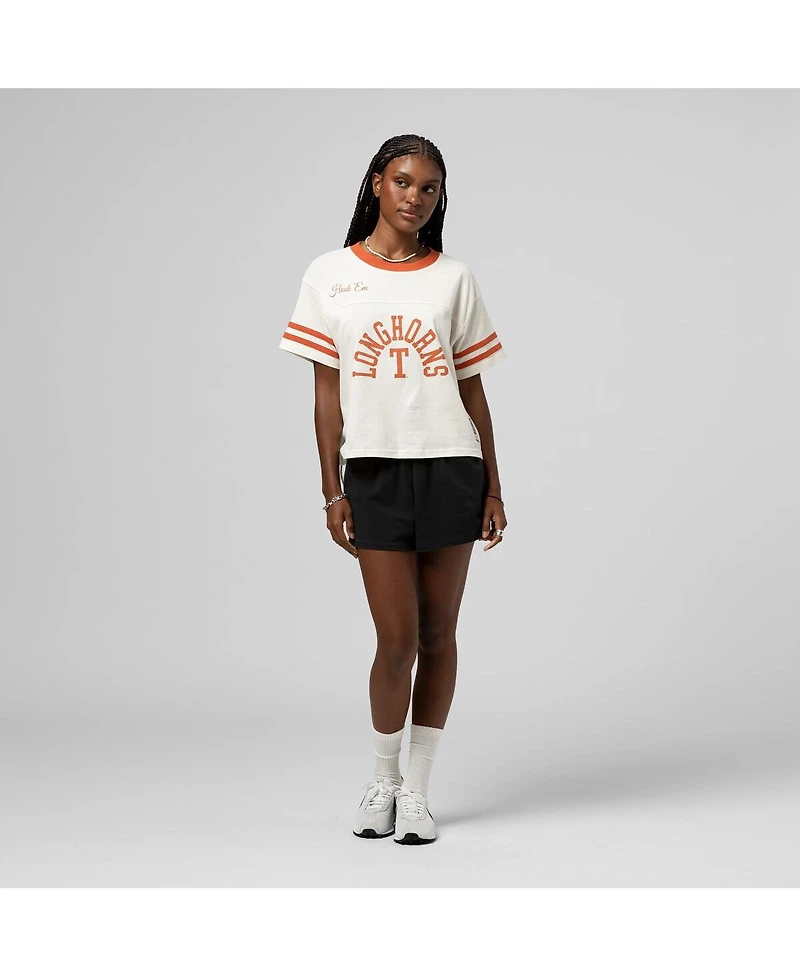 Mitchell & Ness Women's Cream Texas Longhorns Cropped Ringer T-Shirt