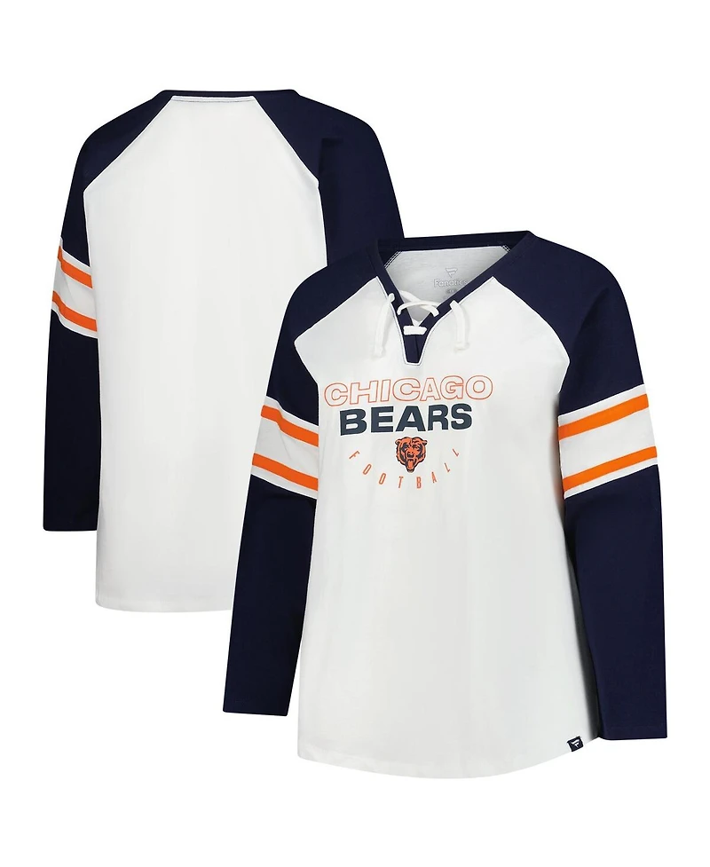 Fanatics Women's White Chicago Bears Plus Size Redzone Lace Up Long Sleeve T-Shirt