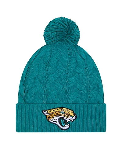 New Era Women's Teal Jacksonville Jaguars Cable Cuffed With Pom Knit Hat