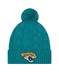 New Era Women's Teal Jacksonville Jaguars Cable Cuffed With Pom Knit Hat