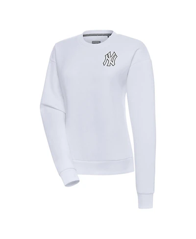 Antigua Women's White New York Yankees Brushed Metallic Victory Pullover Sweatshirt