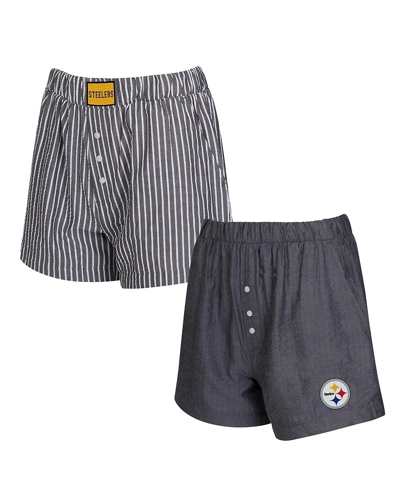Concepts Sport Women's 2-Pack Charcoal Pittsburgh Steelers Stripes and Solids Boxer Shorts Set