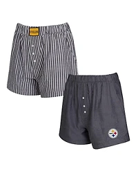 Concepts Sport Women's 2-Pack Charcoal Pittsburgh Steelers Stripes and Solids Boxer Shorts Set