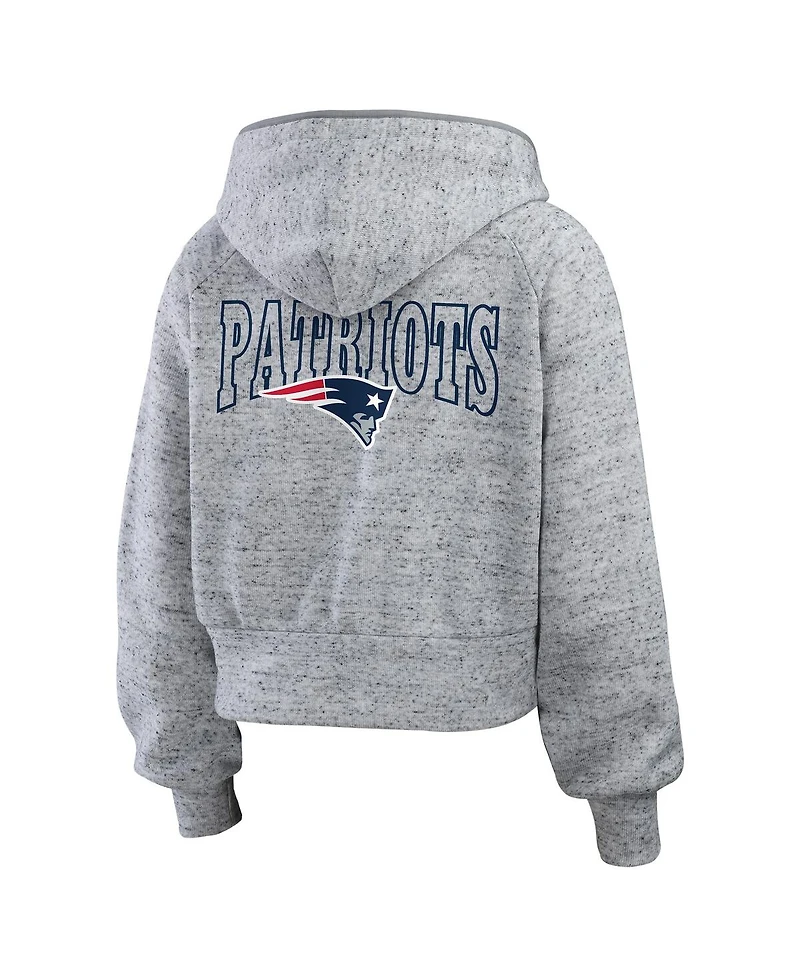 Wear by Erin Andrews Women's Heather Gray New England Patriots Speckled Fleece Cropped Full-Zip Hoodie