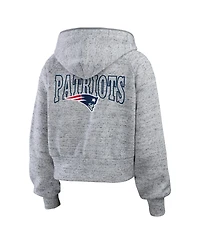 Wear by Erin Andrews Women's Heather Gray New England Patriots Speckled Fleece Cropped Full-Zip Hoodie