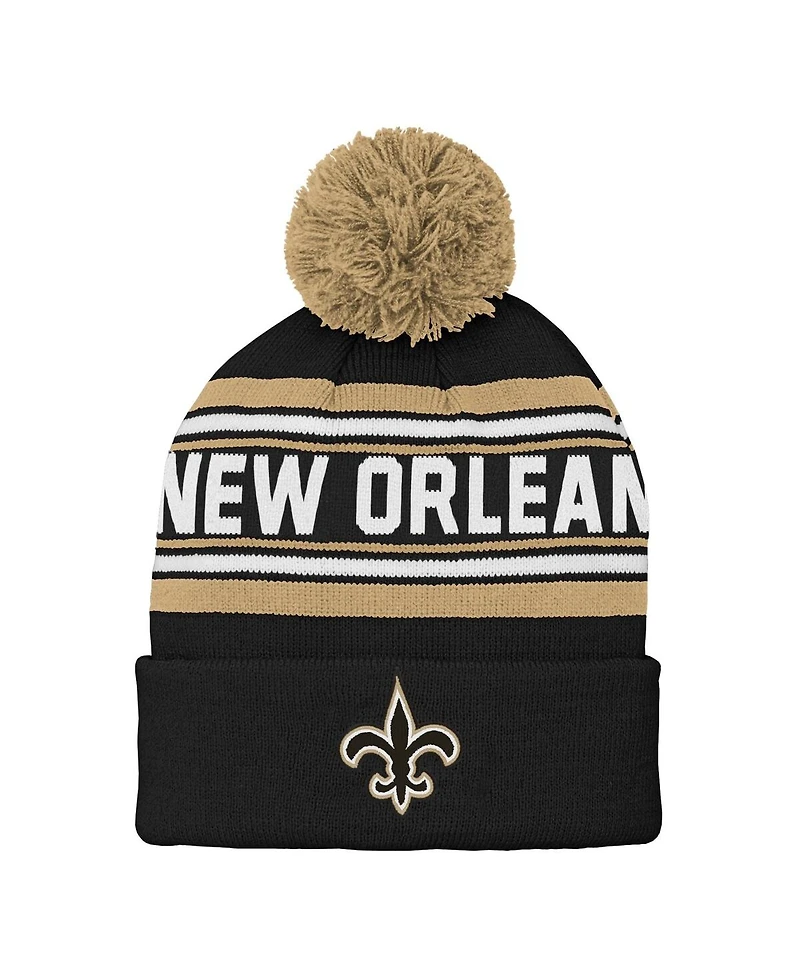 Outerstuff Preschool Black New Orleans Saints Jacquard Cuffed Knit Pom with Hat