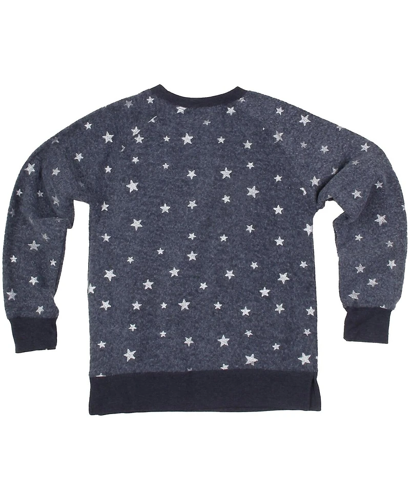 Wes & Willy Big Girls Navy Chicago Bears Shimmer Star Reverse Fleece Pullover Sweatshirt