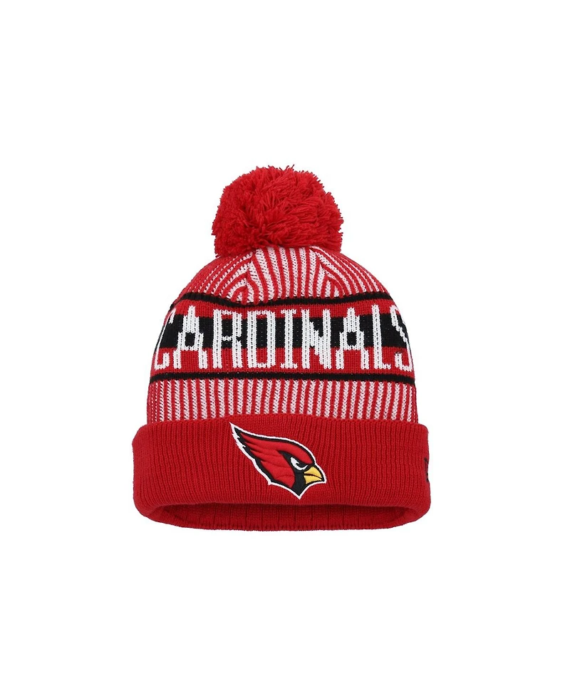 New Era Big Boys and Girls Cardinal Arizona Cardinals Striped Cuffed With Pom Knit Hat