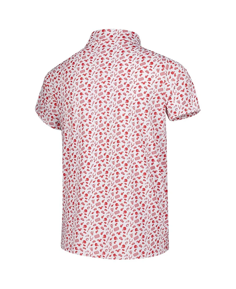 Garb Big Boys and Girls White/Scarlet Ohio State Buckeyes Tom Allover Print Performance Polo Shirt