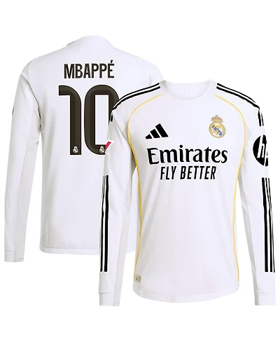 Adidas Men's Kylian Mbappe White Real Madrid 2025/26 Home Authentic Long Sleeve Player Jersey