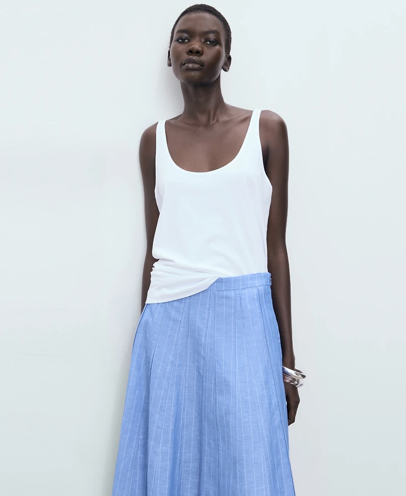 Mango Women's Striped Linen-Blend Skirt