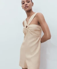 Mango Women's Hoop Detail Linen Jumpsuit