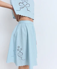 Mango Women's Scalloped Hem Embroidered Skirt