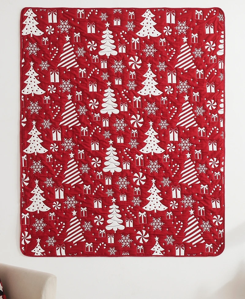 Greenland Home Fashions Peppermint Party Jacquard Woven Reversible Holiday Throw, 50" x 60"