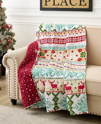 Greenland Home Fashions Fair Isle Snow Reversible Holiday Throw, 50" x 60"
