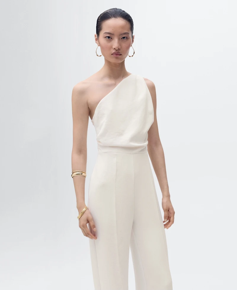 Mango Women's Asymmetrical Neck Long Jumpsuit