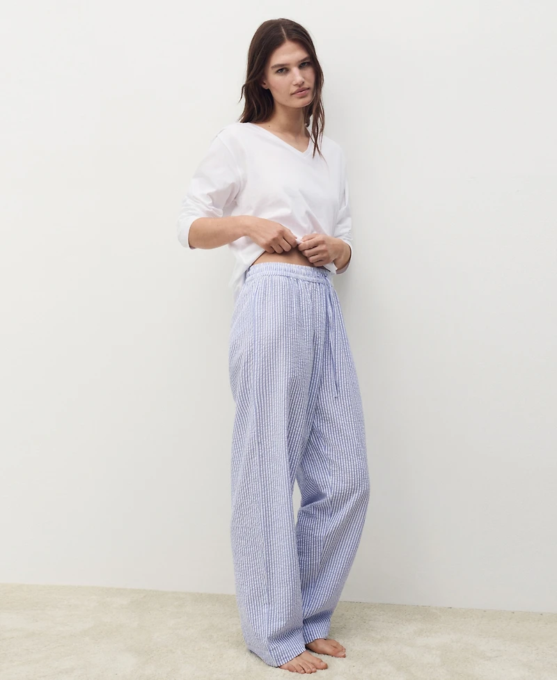 Mango Women's 2-Piece Seersucker Striped Pajamas
